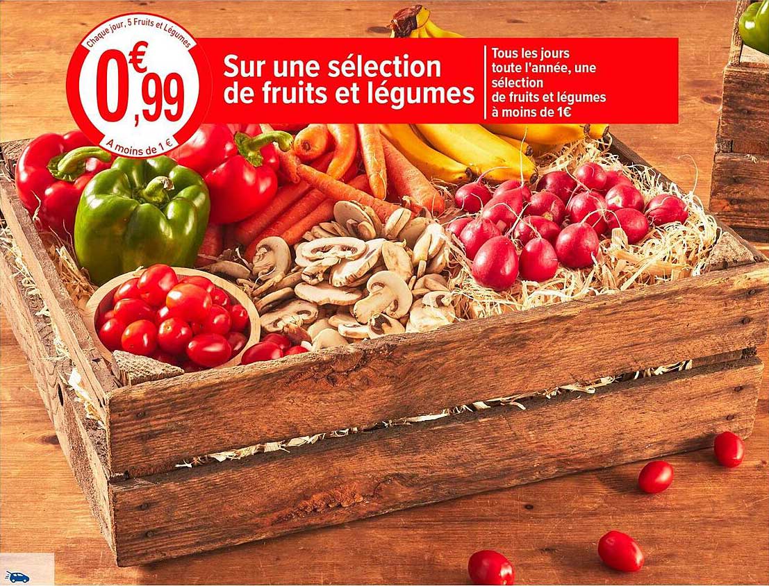 Sur une sélection de fruits et légumes