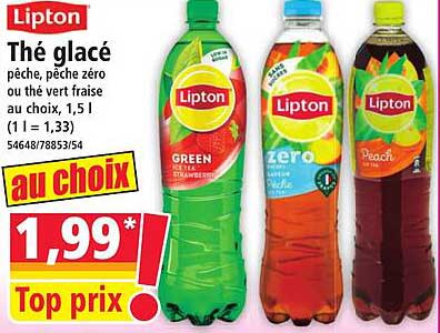 Thé glacé pêché, pêche zéro ou thé vert fraise au choix, 1,5 l