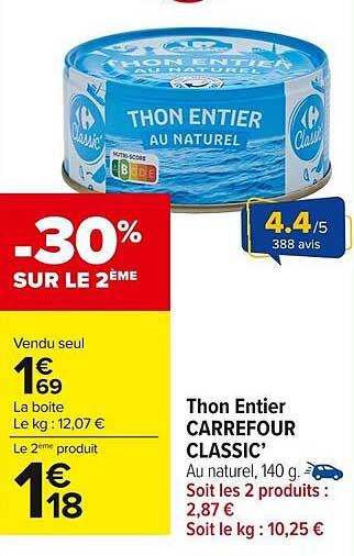 Thon Entier CARREFOUR CLASSIC’