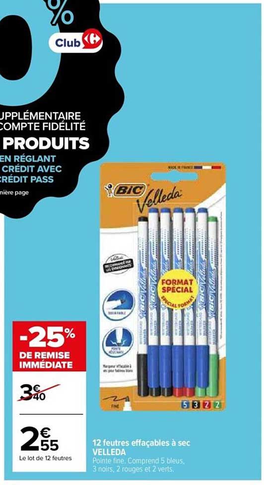 12 feutres effaçables à sec VELEDA
