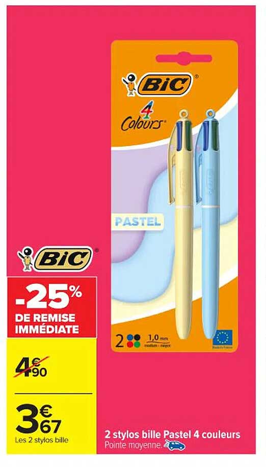 2 stylos bille Pastel 4 couleurs