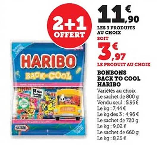 2+1 OFFERT sur les Bonbons BACK TO COOL HARIBO