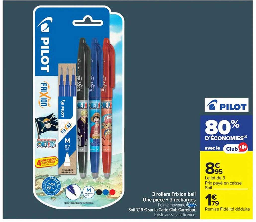 3 rollers Frixion ball One piece + 3 recharges
