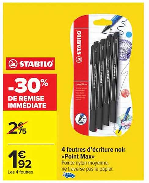 4 feutres d’écriture noir «Point Max»