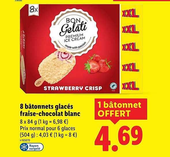 8 bâtonnets glacés fraise-chocolat blanc