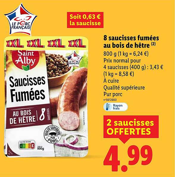 8 saucisses fumées au bois de hêtre
