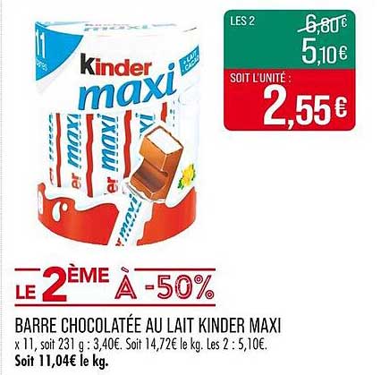 BARRE CHOCOLATÉE AU LAIT KINDER MAXI