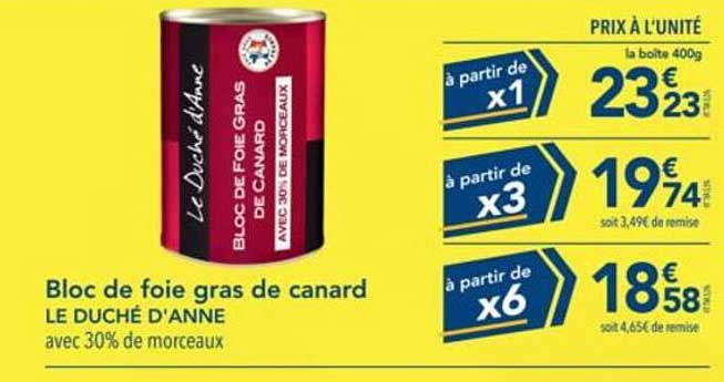 Bloc de foie gras de canard LE DUCHÉ D'ANNE avec 30% de morceaux