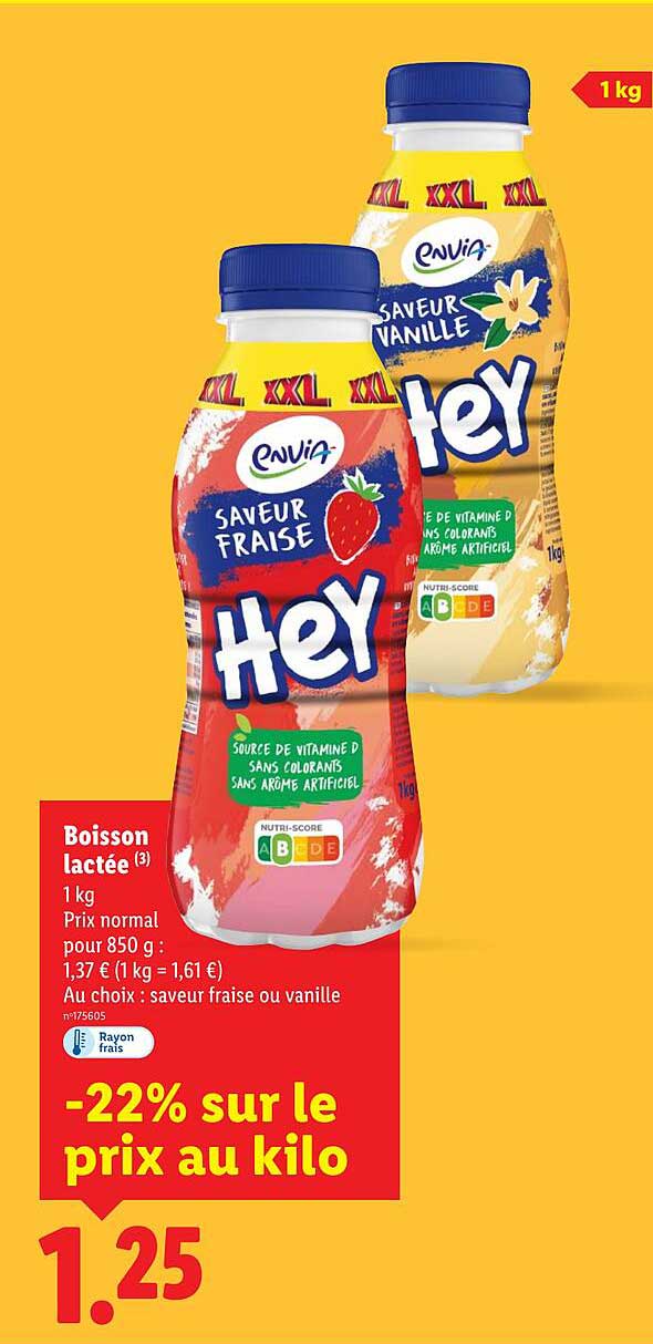 Boisson lactée 1 kg - Saveur fraise ou vanille