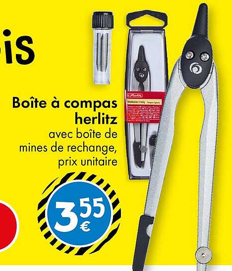 Boîte à compas herlitz avec boîte de mines de rechange, prix unitaire