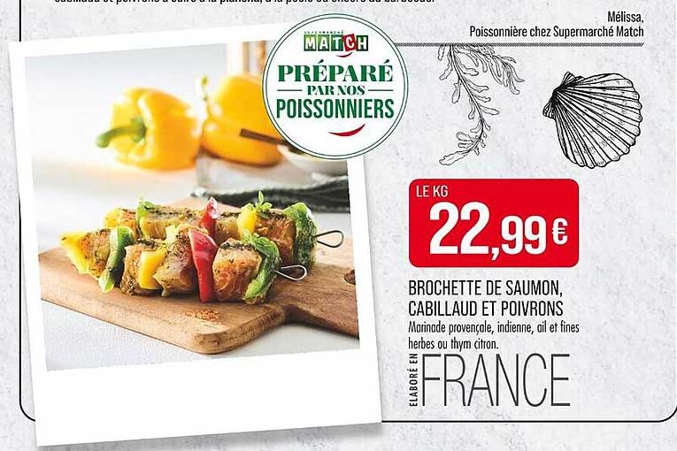 Brochette de saumon, cabillaud et poivrons