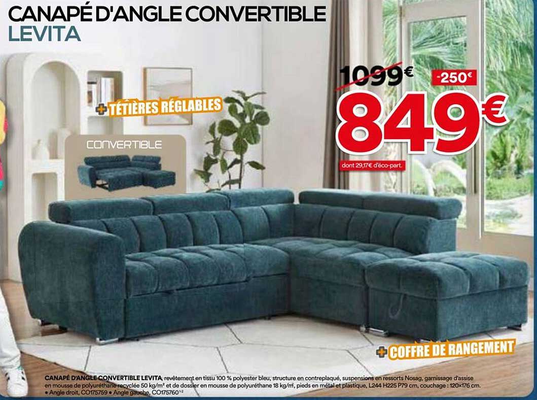 CANAPÉ D'ANGLE CONVERTIBLE LEVITA