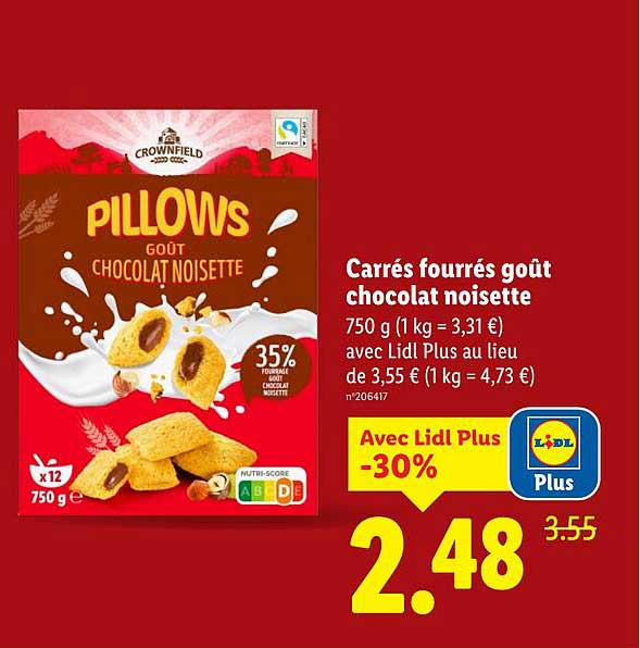 Carrés fourrés goût chocolat noisette