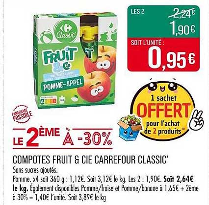 COMPOTES FRUIT & CIE CARREFOUR CLASSIC'
