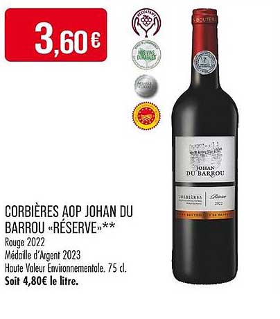 CORBIÈRES AOP JOHAN DU BARROU «RÉSERVE»**