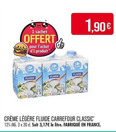CRÈME LÉGÈRE FLUIDE CARREFOUR CLASSIC’