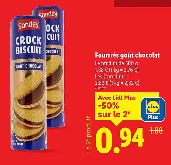 Crock Biscuit Fourrés goût chocolat