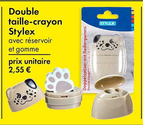 Double taille-crayon Stylex avec réservoir et gomme