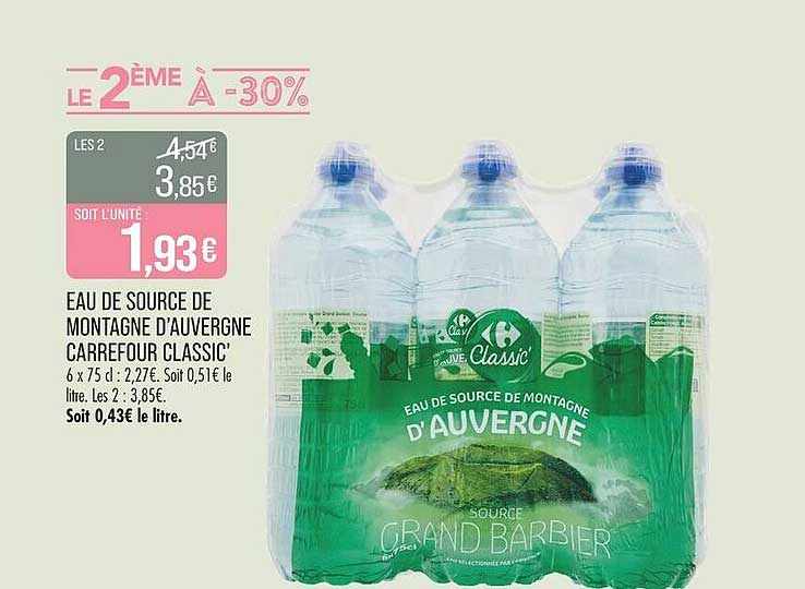 EAU DE SOURCE DE MONTAGNE D’AUVERGNE CARREFOUR CLASSIC