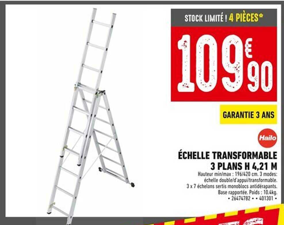 ÉCHELLE TRANSFORMABLE 3 PLANS H 4,21 M