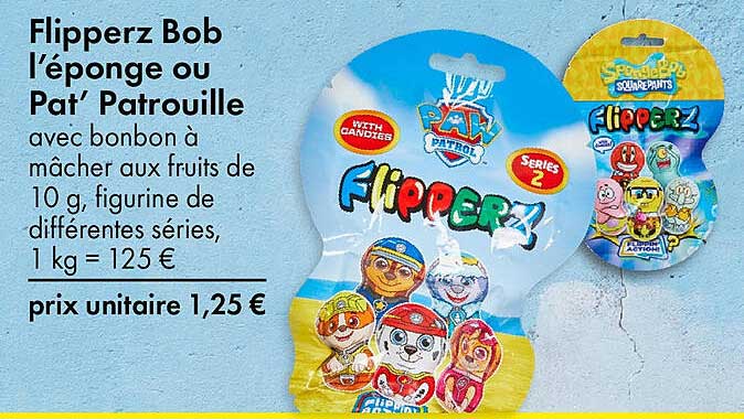 Flipperz Bob l’éponge ou Pat' Patrouille avec bonbon à mâcher