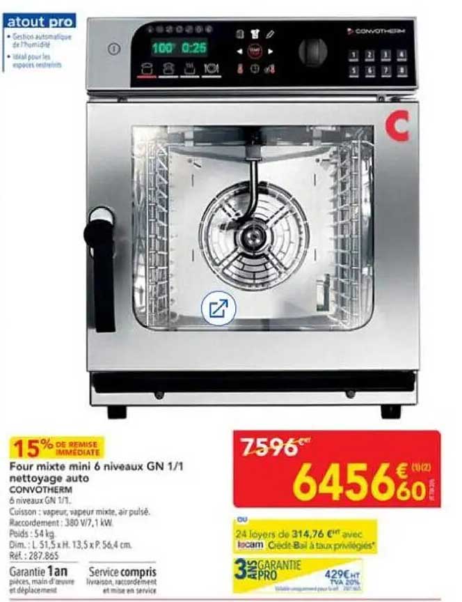 Four mixte mini 6 niveaux GN 1/1 nettoyage auto CONVOTHERM