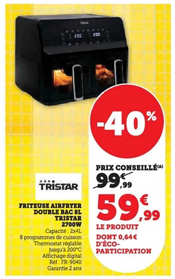 FRITEUSE AIRFRYER DOUBLE BAC 8L TRISTAR 2700W