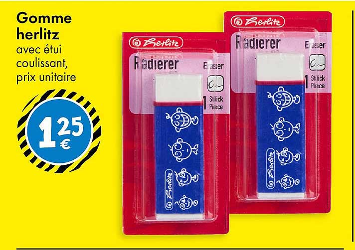 Gomme herlitz avec étui coulissant, prix unitaire