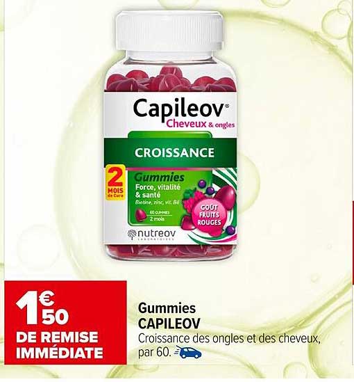 Gummies CAPILEOV Croissance des ongles et des cheveux, par 60.