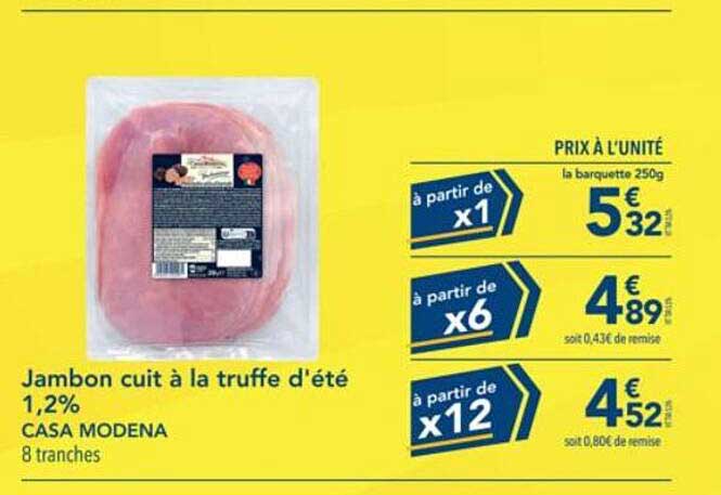 Jambon cuit à la truffe d'été 1,2% CASA MODENA 8 tranches