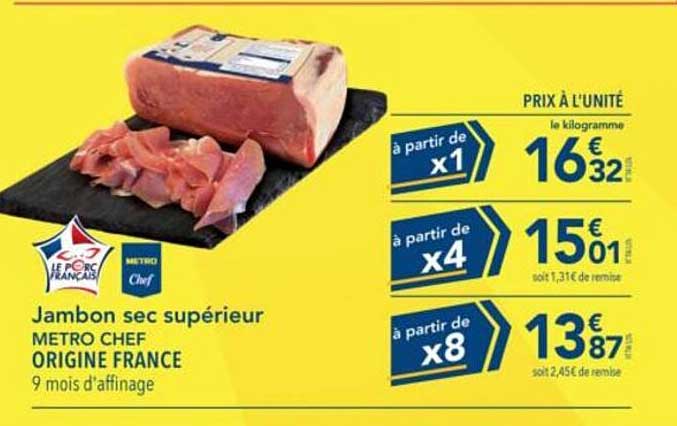 Jambon sec supérieur METRO CHEF ORIGINE FRANCE