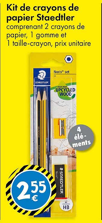 Kit de crayons de papier Staedtler comprenant 2 crayons de papier, 1 gomme et 1 taille-crayon, prix unitaire