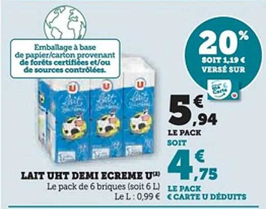 LAIT UHT DEMI ECREME U