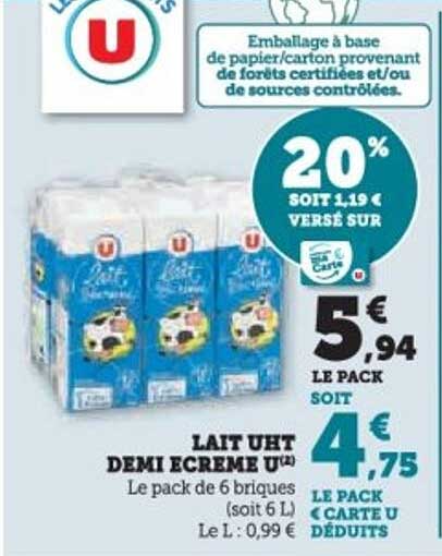 Lait UHT Demi Écrémé U