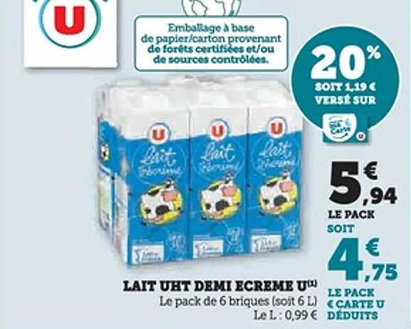 LAIT UHT DEMI ECREME U(U)