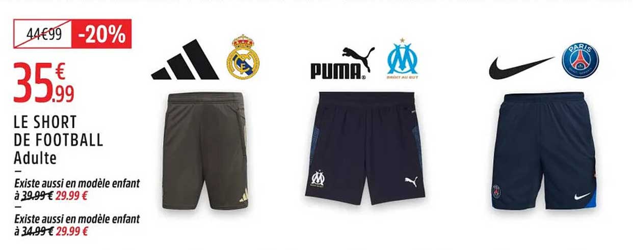 LE SHORT DE FOOTBALL Adultes