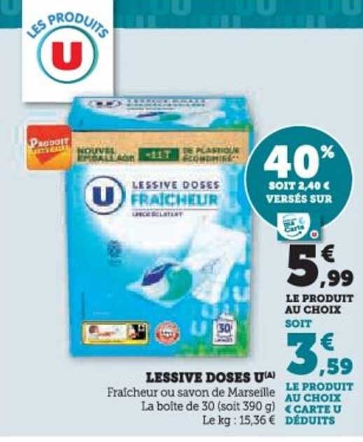 LESSIVE DOSES U(A) Fraîcheur ou savon de Marseille