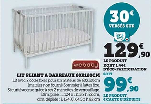 LIT PLIANT A BARREAUX 60X120CM