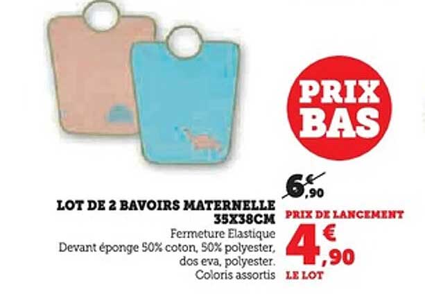 LOT DE 2 BAVOIRS MATERNELLE 35X38CM