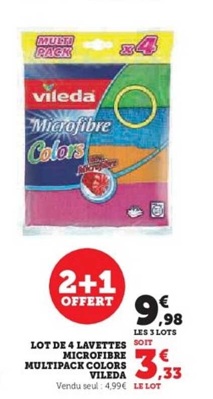 LOT DE 4 LAVETTES MICROFIBRE MULTIPACK COLORS VILEDA