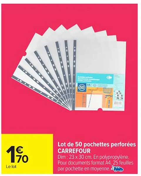Lot de 50 pochettes perforées CARREFOUR
