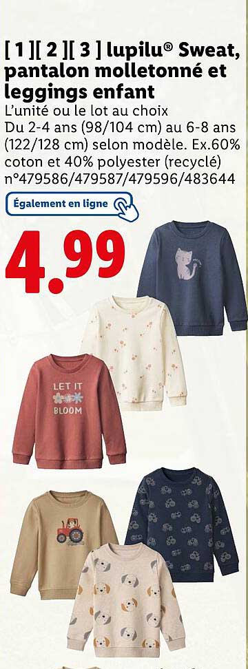 lupilu® Sweat, pantalon molletonné et leggings enfant