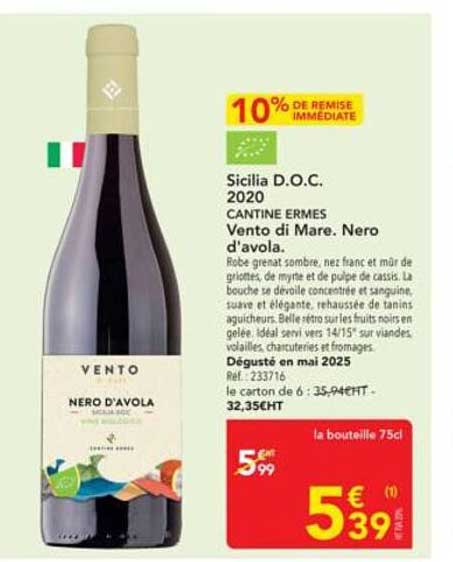 Nero d'Avola 2020 Vento di Mare - 10% de remise immédiate