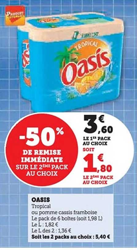 OASIS Tropical -50% de remise immédiate sur le 2ème pack au choix