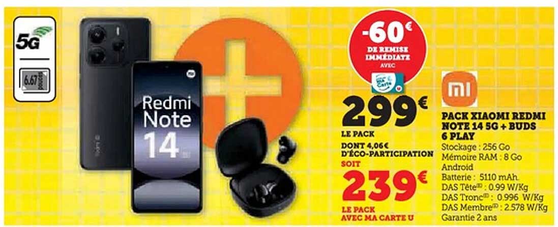 PACK XIAMOI REDMI NOTE 14 5G + BUDS 6 PLAY