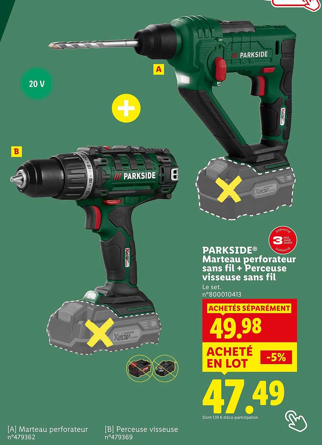 PARKSIDE® Marteau perforateur sans fil + Perceuse visseuse sans fil