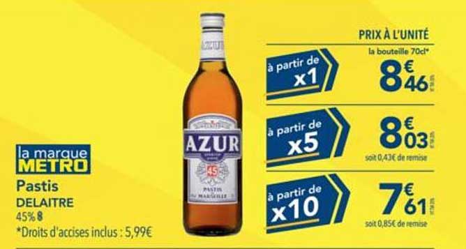 Pastis DE LAITRE 45% 70cl