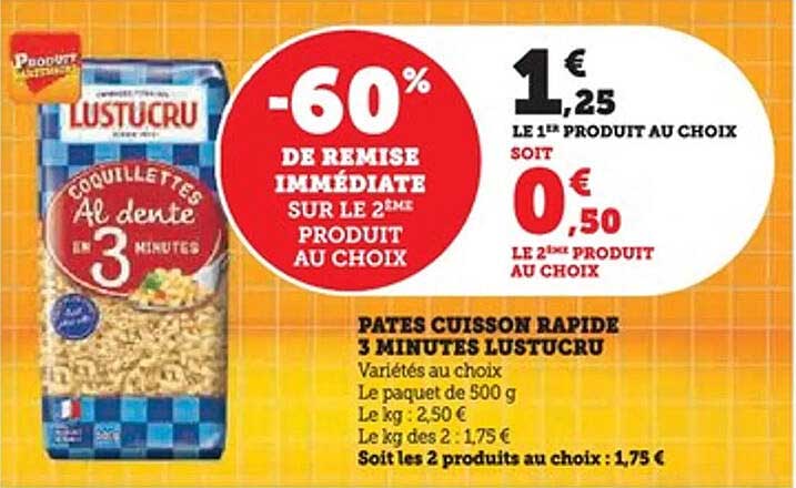 PATES CUISSON RAPIDE 3 MINUTES LUSTUCRU