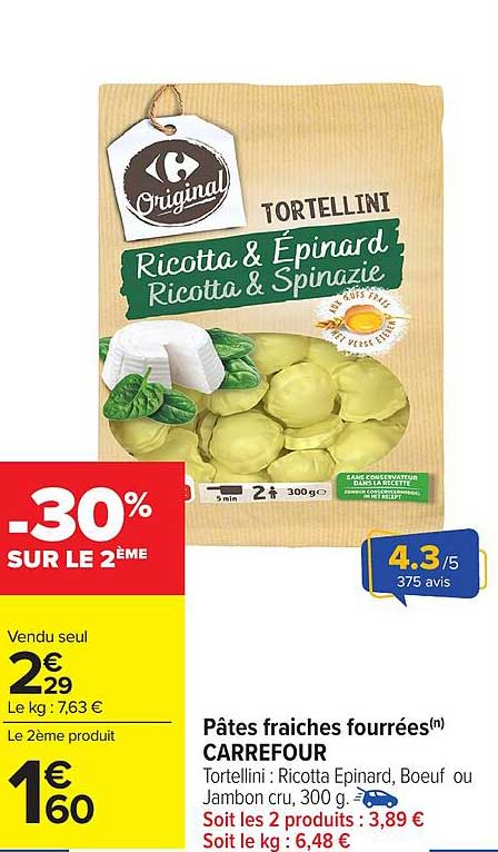 Pâtes fraiches fourrées Ricotta & Épinard