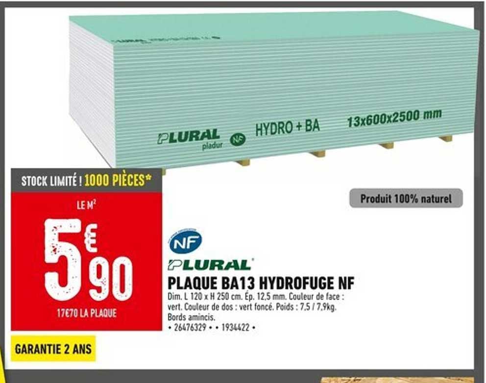 PLAQUE BA13 HYDROFUGE NF